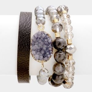 NEW Druzy Multi Bead Strand Boho Bracelets 4 Piece